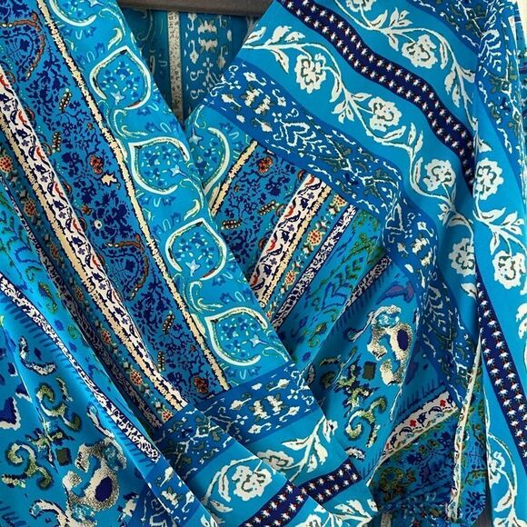 Rachel Zoe Blue Print Cropped Blouse Size Small - Picture 5 of 9